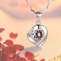 99.9% Sterling Silver Pendant, Heart, platinum plated, with cubic zirconia Approx 3-5mm 