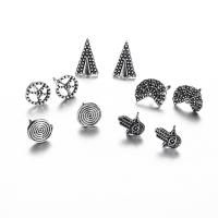 aleación de zinc Stud aretes, chapado en color de plata, para mujer & ennegrezca, 9mm, 10mm, 13mm, 14mm, 5parespareja/Grupo, Vendido por Grupo