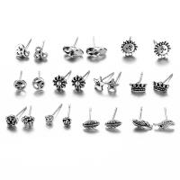 aleación de zinc Stud aretes, chapado en color de plata antigua, para mujer, 4mm, 5mm, 6mm, 7mm, 8mm, 9mm, 11mm, 11parespareja/Grupo, Vendido por Grupo