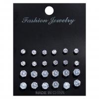 aleación de zinc Stud aretes, chapado en color de plata, para mujer & con circonia cúbica, 4mm, 6mm, 12parespareja/Grupo, Vendido por Grupo