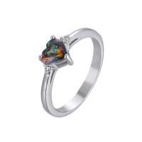 Zinc Alloy Finger Ring, Heart, silver color plated & for woman & with cubic zirconia 