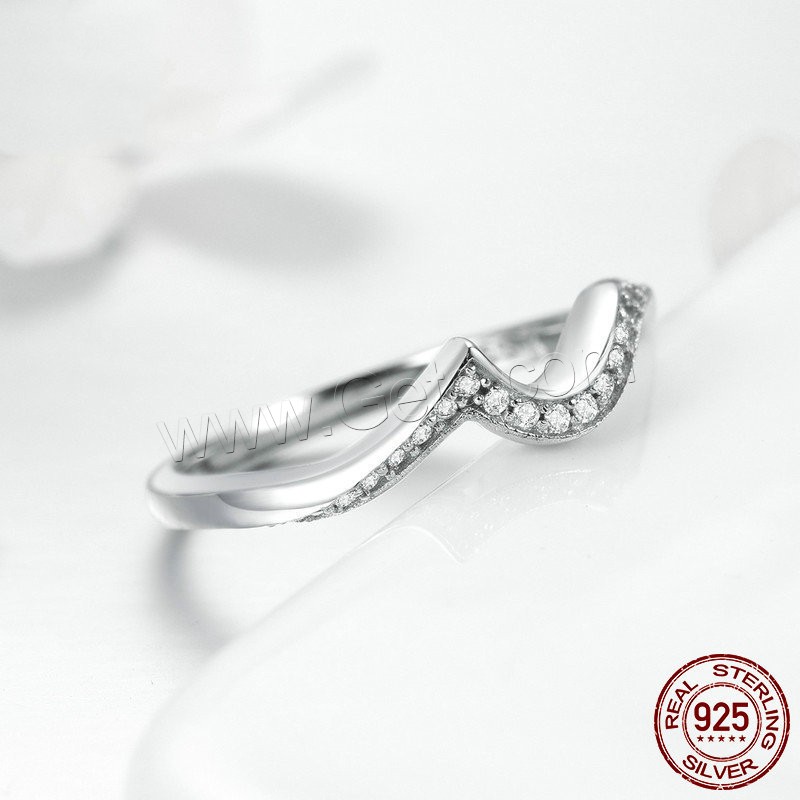 Befestigter Zirkonia Sterlingsilber Fingerring, 925 Sterling Silber, platiniert, Micro pave Zirkonia & für Frau, Größe:6-8, verkauft von PC