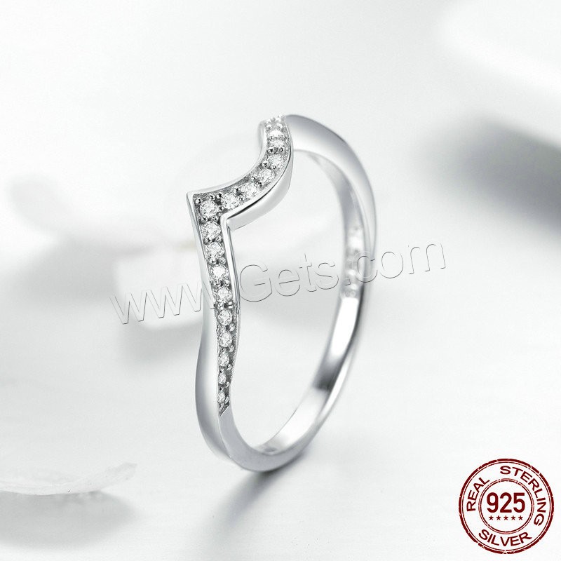 Befestigter Zirkonia Sterlingsilber Fingerring, 925 Sterling Silber, platiniert, Micro pave Zirkonia & für Frau, Größe:6-8, verkauft von PC