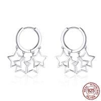 Sterling Silver Huggie Hoop Earring, 925 Sterling Silver, Star, platinum plated, for woman 