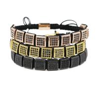 Laiton de bracelets de Woven Ball, avec corde en nylon, Squaredelle, Placage, unisexe & réglable & pavé de micro zircon, plus de couleurs à choisir, 10mm Environ 7.1-7.8 pouce, Vendu par brin