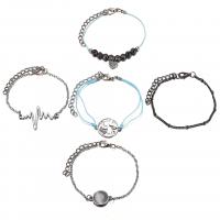 Zinklegierung Armband-Set, mit Naturstein & Nylonschnur, mit Verlängerungskettchen von 2inch, plattiert, einstellbar & Twist oval & Oval-Kette & für Frau & mit Strass, Länge:ca. 6.8-7.4 ZollInch, 5SträngeStrang/Menge, verkauft von Menge