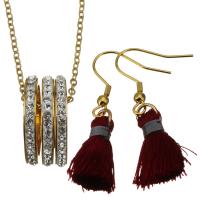 Bijoux strass en acier inoxydable Set, boucle d'oreille & collier, avec Fil de coton & argile, Placage de couleur d'or, chaîne ovale & pour femme 2mm Environ 17 pouce, Vendu par fixé