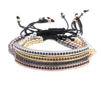 Laiton de bracelets de Woven Ball, avec corde en nylon, Placage, unisexe & réglable & pavé de micro zircon, plus de couleurs à choisir, 4mm Environ 7.1-7.8 pouce, Vendu par brin