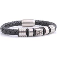 cuir PU bracelet, avec acier inoxydable, bracelet tressé & pour homme & noircir, noire, 9mm Environ 8.26 pouce, Vendu par brin