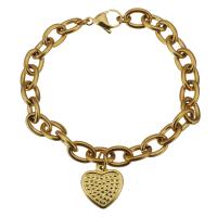 Edelstahl Charm Armband, Herz, goldfarben plattiert, Armband  Bettelarmband & unisex & Oval-Kette, 15x17mm, 8mm, Länge:ca. 8 ZollInch, verkauft von Strang