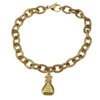 Edelstahl Charm Armband, goldfarben plattiert, Armband  Bettelarmband & unisex & Oval-Kette, 11x20mm, 8mm, Länge:ca. 9 ZollInch, verkauft von Strang