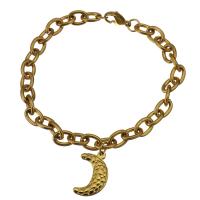 Edelstahl Charm Armband, Mond, goldfarben plattiert, Armband  Bettelarmband & unisex & Oval-Kette, 15x24mm, 8mm, Länge:ca. 9 ZollInch, verkauft von Strang