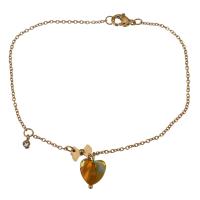 Edelstahl Charm Armband, mit Lampwork, Herz, goldfarben plattiert, Armband  Bettelarmband & Oval-Kette & für Frau & mit Strass, 10x14mm, 1.5mm, Länge:ca. 8.5 ZollInch, verkauft von Strang