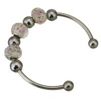 Edelstahl Ball End Stulpe-Armband, mit Lampwork, für Frau, 10x14mm, 3mm, Innendurchmesser:ca. 57x43mm, verkauft von PC