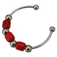 Edelstahl Ball End Stulpe-Armband, mit Lampwork, für Frau, rot, 11.5x11.5mm, 3mm, Innendurchmesser:ca. 57x43mm, verkauft von PC