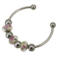 Edelstahl Ball End Stulpe-Armband, mit Lampwork, für Frau, 9x14mm, 3mm, Innendurchmesser:ca. 57x43mm, verkauft von PC