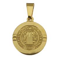 Stainless Steel Saint Pendant, Flat Round, gold color plated Approx 