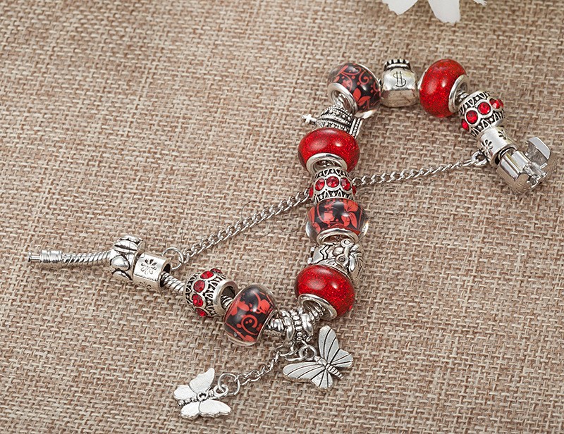 Europa Messing Armbänder, mit Zink-Legierung Perle & Lampwork & Natürlicher Quarz, antik silberfarben plattiert, unterschiedliche Länge der Wahl & Schlangekette & für Frau, keine, verkauft von Strang