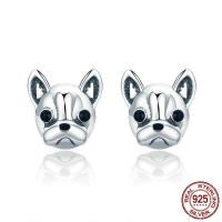 Sterling Silber Stud Ohrring, 925er Sterling Silber, Messing Stecker, Hund, silberfarben plattiert, für Frau & Emaille, 10x10mm, verkauft von Paar