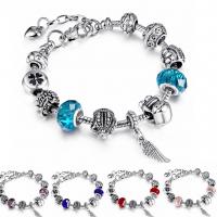 European Bracelets de laiton, avec Perle en alliage de zinc & Cristal naturel, avec 3cm chaînes de rallonge, Plaqué de couleur d'argent, pour femme & émail & facettes, plus de couleurs à choisir Environ 7.5 pouce, Vendu par brin