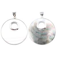 White Shell Pendants, with Black Shell & Brass, Flat Round, platinum color plated Approx 