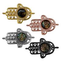 Cubic Zirconia Micro Pave Brass Connector, with Abalone Shell, Hamsa, plated, mosaic & micro pave cubic zirconia & 1/1 loop Approx 1.5mm 