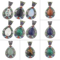 Gemstone Zinc Alloy Pendants, with Gemstone, Teardrop, antique silver color plated & enamel Approx 