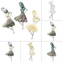 Pendentifs en forme de personnage en alliage de Zinc, avec document de coquille d'ormeau & coquille noire & coquille jaune & coquille blanche, Dancing Girl, Placage de couleur platine, peut être utilisé comme le broche ou le pendentif & styles différents pour le choix  Environ Vendu par PC