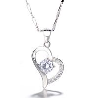 99.9% Sterling Silver Pendant, Heart, silver color plated, micro pave cubic zirconia & for woman 