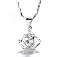 99.9% Sterling Silver Pendant, Crown, silver color plated, micro pave cubic zirconia & for woman 