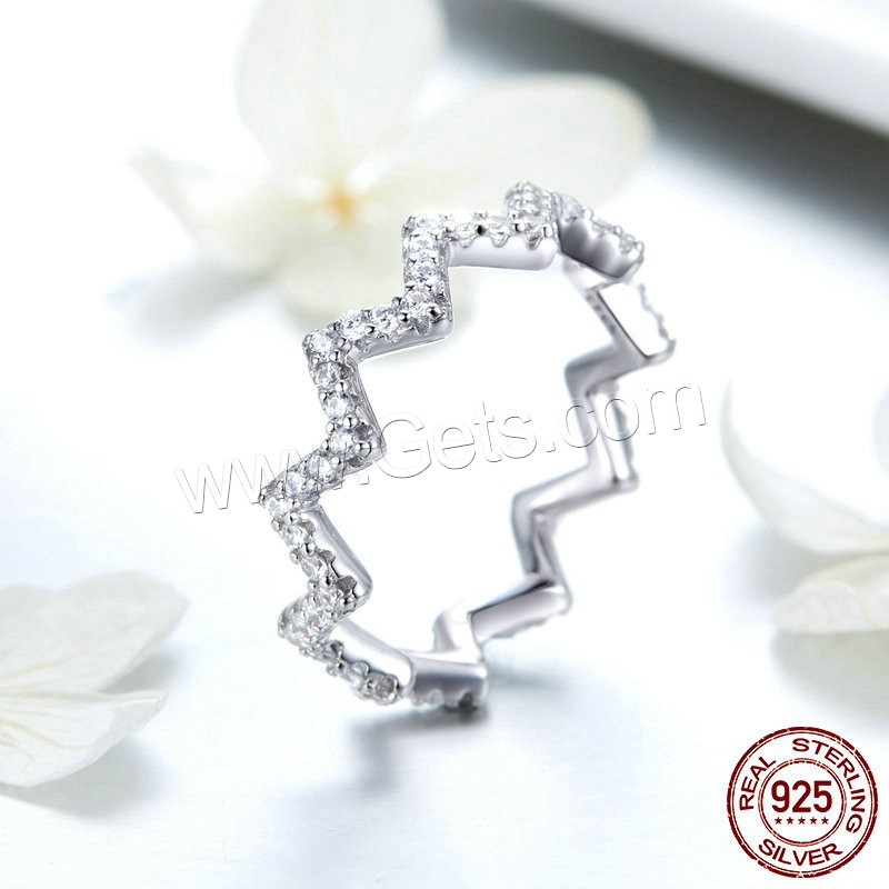 Befestigter Zirkonia Sterlingsilber Fingerring, 925er Sterling Silber, platiniert, verschiedene Größen vorhanden & Micro pave Zirkonia, 5mm, Größe:6-8, verkauft von PC