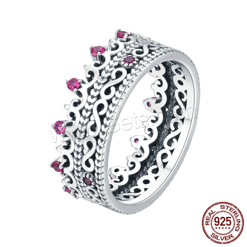 Bague en argent en Thaïlande, couronne, normes différentes pour le choix & pavé de micro zircon & pour femme, 7mm, Taille:6-8, Vendu par PC