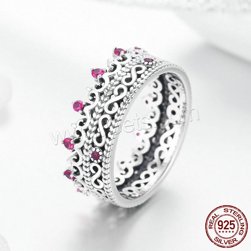 Bague en argent en Thaïlande, couronne, normes différentes pour le choix & pavé de micro zircon & pour femme, 7mm, Taille:6-8, Vendu par PC