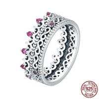 Anillo de dedo de plata de rey de Tailandia, Corona, diverso tamaño para la opción & micro arcilla de zirconia cúbica & para mujer, 7mm, tamaño:6-8, Vendido por UD