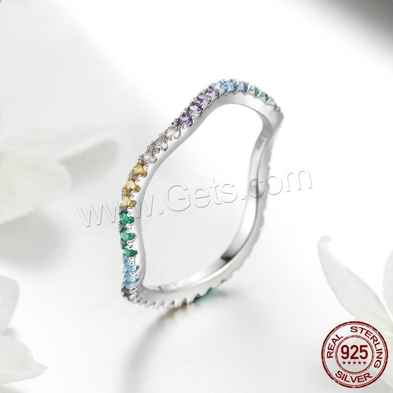 Befestigter Zirkonia Sterlingsilber Fingerring, 925er Sterling Silber, platiniert, Micro pave Zirkonia & für Frau, 2mm, Größe:6-8, verkauft von PC