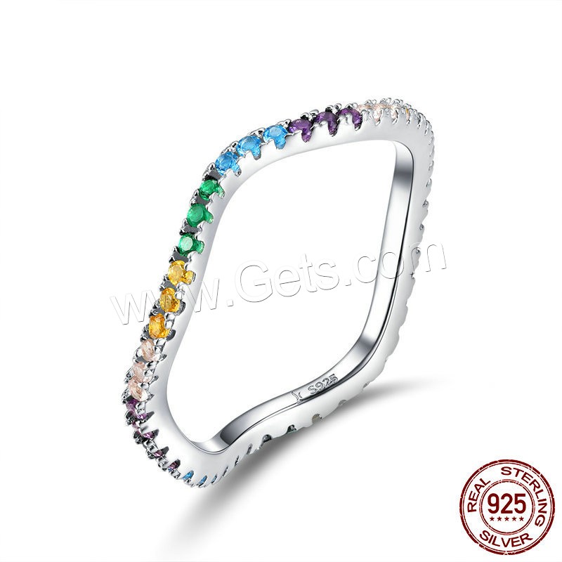 Befestigter Zirkonia Sterlingsilber Fingerring, 925er Sterling Silber, platiniert, Micro pave Zirkonia & für Frau, 2mm, Größe:6-8, verkauft von PC