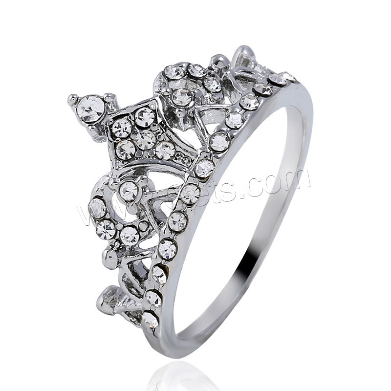 Anneau de diamant d'alliage de zinc sans nickel, couronne, Placage, normes différentes pour le choix & pour femme & avec strass, plus de couleurs à choisir, Vendu par PC