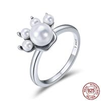 Anillo de dedo de plata de rey de Tailandia, con Shell Pearl, Garra, diverso tamaño para la opción & para mujer, 13x11mm, 2mm, tamaño:6-8, Vendido por UD