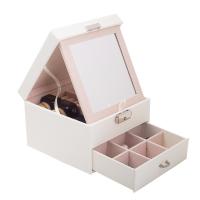 cuir PU Multifonctionnel Boîte à bijoux, avec verre organique, avec miroir, plus de couleurs à choisir Vendu par PC