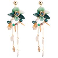 Zinc Alloy Tassel Earring, with Resin & Plastic Pearl, gold color plated, for woman, green 