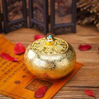 Zinc Alloy Incense Burner, with Synthetic Turquoise, gold color plated, portable & durable 70mm 