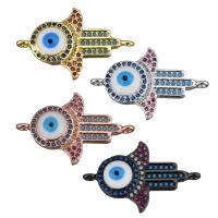 Messing Schmuckverbinder, Evil Eye Hamsa, plattiert, Micro pave Zirkonia & 1/1-Schleife, keine, 27.5x17x4.5mm, Bohrung:ca. 1.5mm, verkauft von PC