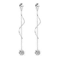 Brass Tassel Earring, silver color plated, for woman & with rhinestone, 12mm 