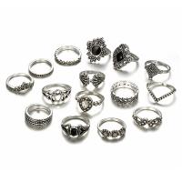 Zink-Legierung Ring Set, Zinklegierung, mit Acryl, antik silberfarben plattiert, 15 Stück & für Frau & mit Strass, 21mm, Größe:5-8.5, 15PCs/setzen, verkauft von setzen