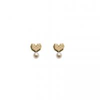 Pendientes de Perno de Aleación de Zinc, con Perlas de plástico ABS, plata esterlina aguja de pendiente, Corazón, chapado en color dorado, Estilo coreano & para mujer, 12mm, Vendido por Par