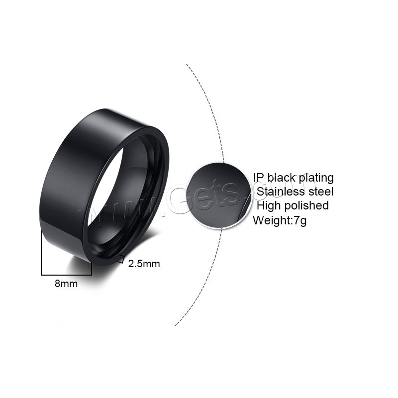 Edelstahl Fingerring, Pistole schwarz plattiert, verschiedene Größen vorhanden & für den Menschen, 8mm, 2.5mm, Größe:7-12, verkauft von PC