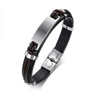 Cuir bracelet, avec acier inoxydable, pour homme, noire, 10mm Environ 8.5 pouce, Vendu par brin