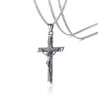 acier inoxydable collier de chandail, Crucifix, chaîne de torsion ovale & pour homme & noircir, couleur originale Environ 23.6 pouce, Vendu par brin