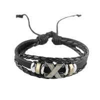 Moda pulseras de la aleación de Zinc, con Cuero de PU, chapado, pulsera trenzada & ajustable & diferentes estilos para la opción & para hombre, longitud:aproximado 7 Inch, Vendido por Sarta