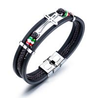 cuir PU bracelet, avec acier inoxydable, croix, Résistant & Résistant à la corrosion & pour homme, couleur originale, 33mm Environ 7 pouce, Vendu par brin